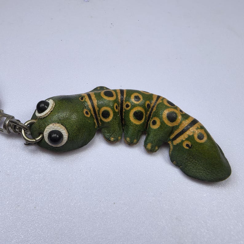Genuine Handmade Leather Caterpillar Keychain/ Holiday Gift /Small Pendant Cartoon Keychain/ Animal Key Ring/ Car Key Ornament