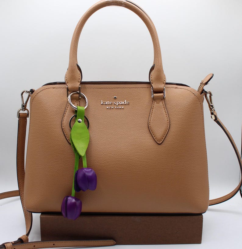 Genuine Handmade Leather Flower Keychain tulip purse charm bag charm (Multiple Colors Available) 10 colors