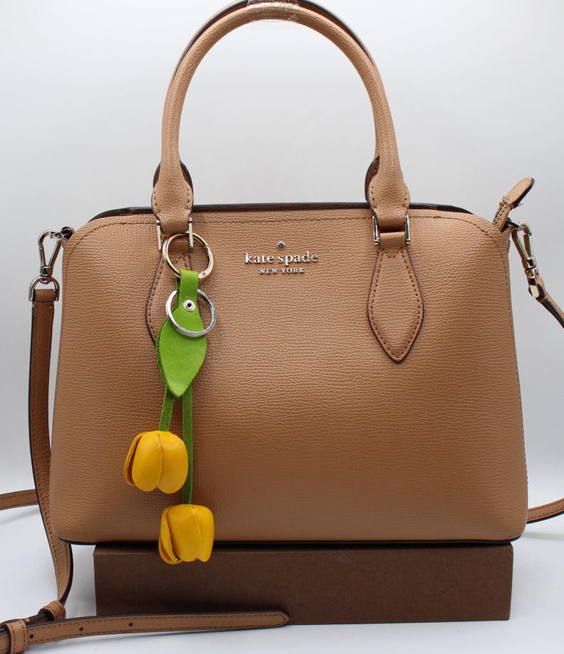 Genuine Handmade Leather Flower Keychain tulip purse charm bag charm (Multiple Colors Available) 10 colors