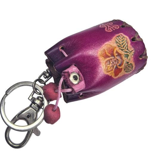 Genuine Handmade Leather Flower Key Chain bag charm purse charm