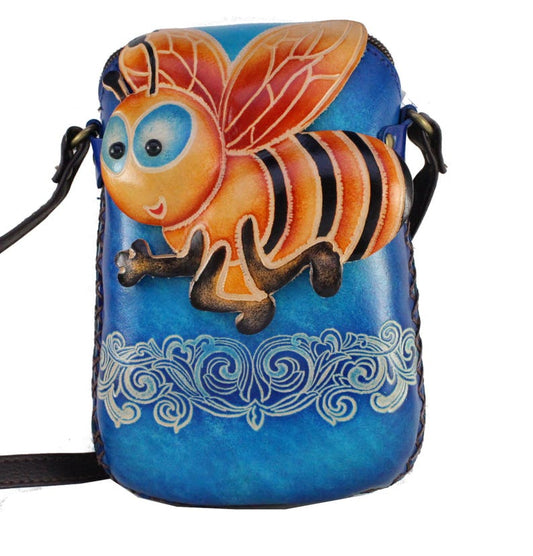 Genuine Handmade Leather Bee Purse / Crossbody/ Phone Bag, Shoulder Bag, Mini Bag, Animal-themed Bag, Cartoon Bag