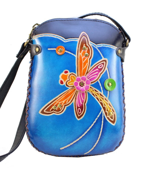 Genuine Handmade Leather Dragonfly Purse / Crossbody/ Phone Bag, Shoulder Bag, Mini Bag, Animal-themed Bag, Cartoon Bag