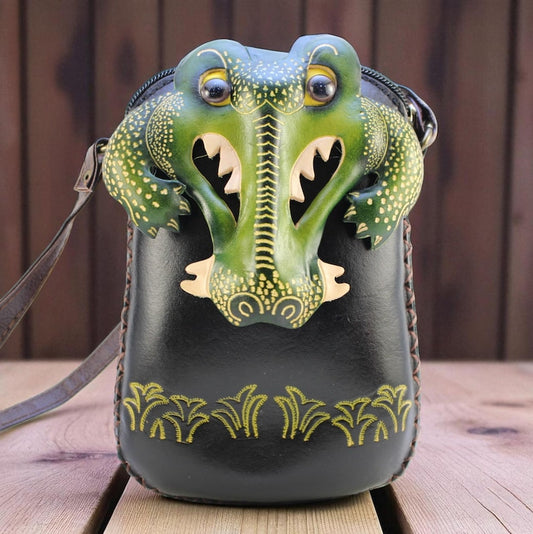 Genuine Handmade Leather Alligator Purse / Crossbody /phone bag