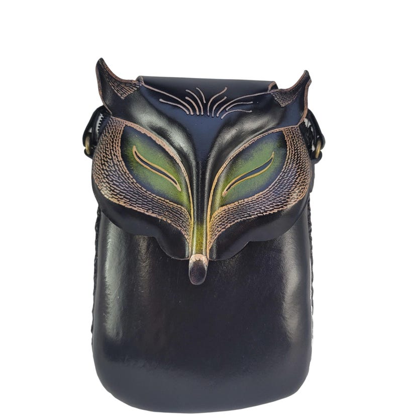 Genuine Handmade Leather Fox Crossbody Bag,Leather Purse,Fox Pattern Purse,Fox Pattern Bag,Animal-Leather Bags, Cartoon Phone Bag, Mini Bag