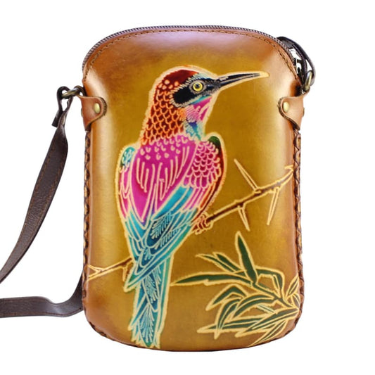 Genuine Handmade Leather Hummingbird Purse , Crossbody, Phone Bag, Shoulder Bag, Mini Bag, Animal-themed Bag, Cartoon Bag