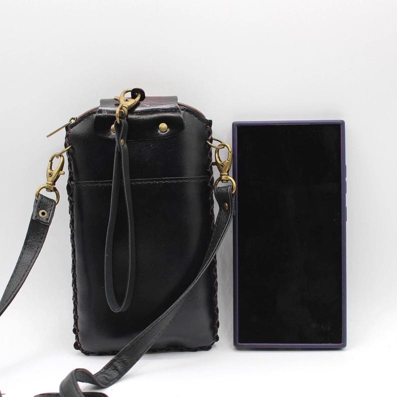 Crossbody Handmade day of dead cell phone case/ Genuine Leather Phone Case / Shoulder Phone Pouch / Mini phone Bag Halloween