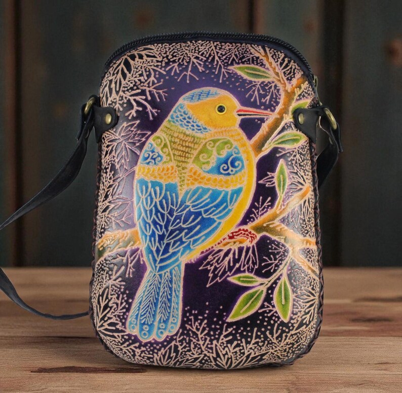 Genuine Handmade Leather Bird Purse , Crossbody, Phone Bag, Shoulder Bag, Mini Bag, Animal-themed Bag, Cartoon Bag