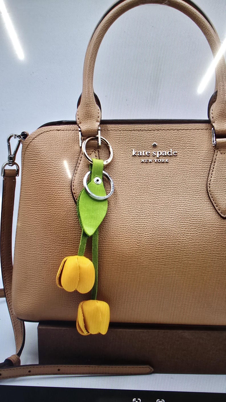 Genuine Handmade Leather Flower Keychain tulip purse charm bag charm yellow