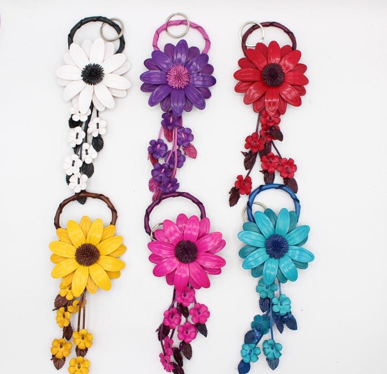 Leather Rose Purse Charm: Handmade Fringe Keychain