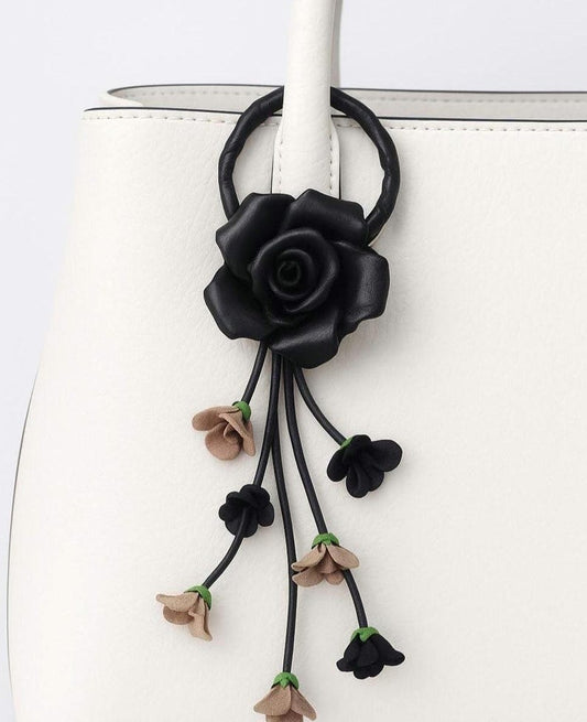 Genuine Handmade Leather Rose Flower Key Chain bag charm purse charm black Rose
