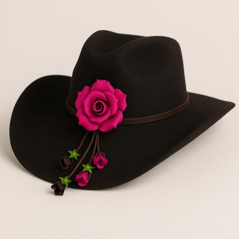 Genuine Handmade Leather Flower Hatband - Pink Rose, Jewelry, Clothing Accessories,Leather flower fringe purse charm