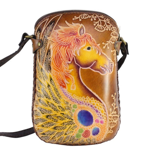 Genuine Handmade Leather Pegasus Crossbody Pouch phone bag Mini Sling Bag