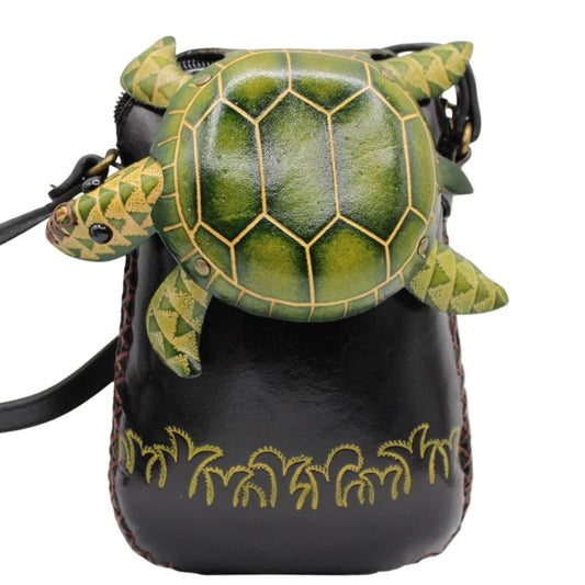 Genuine Handmade Leather Turtle Purse High-Quality Leather phone purse /Crossbody Bag with Adjustable Strap for Daily Use & Animal Lovers