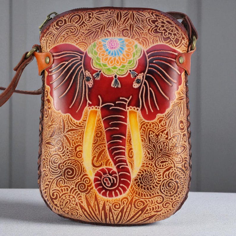 Genuine Handmade Leather Elephant Purse High-Quality Leather Crossbody Bag with Adjustable Strap for Daily Use & Animal Lovers