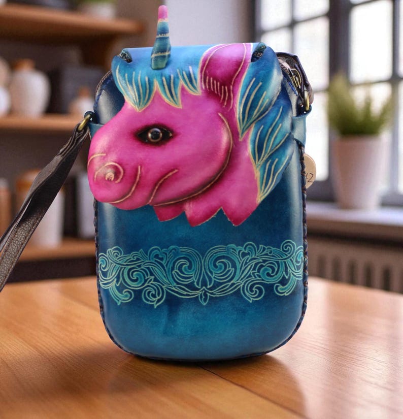 Genuine Handmade Leather Horse Purse / Crossbody/ Phone Bag, Shoulder Bag, Mini Bag, Animal-themed Bag, Cartoon Bag