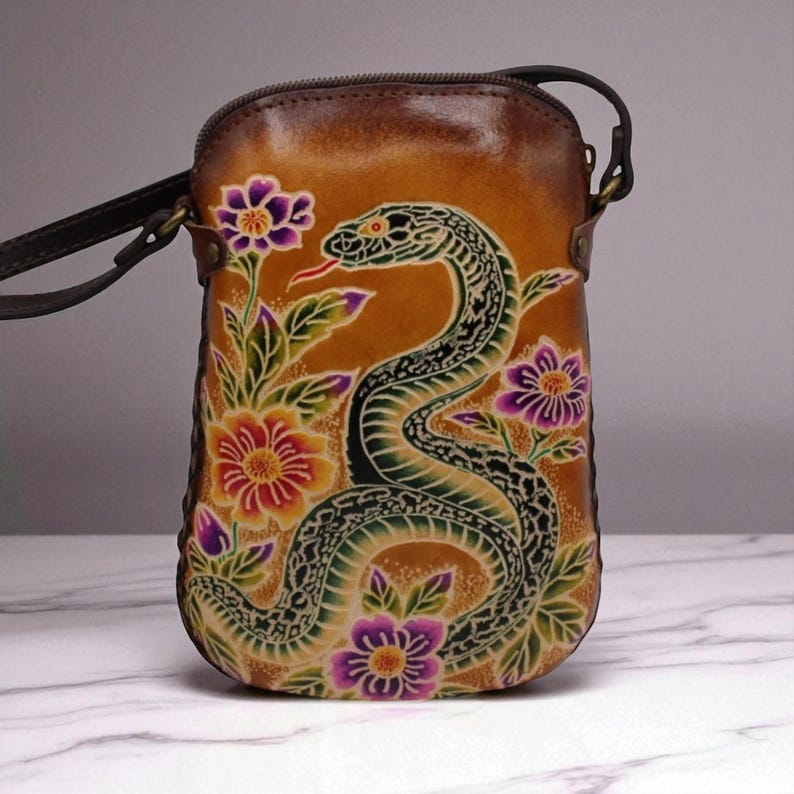 Genuine Handmade Leather Snake Purse , Crossbody, Phone Bag, Shoulder Bag, Mini Bag, Animal-themed Bag, Cartoon Bag