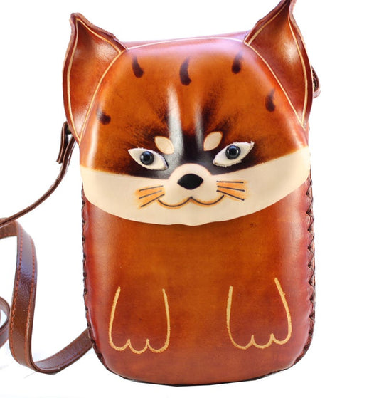Genuine Handmade Leather Fox Purse High-Quality Leather phone purse /Crossbody Bag with Adjustable Strap for Daily Use & Animal Lovers
