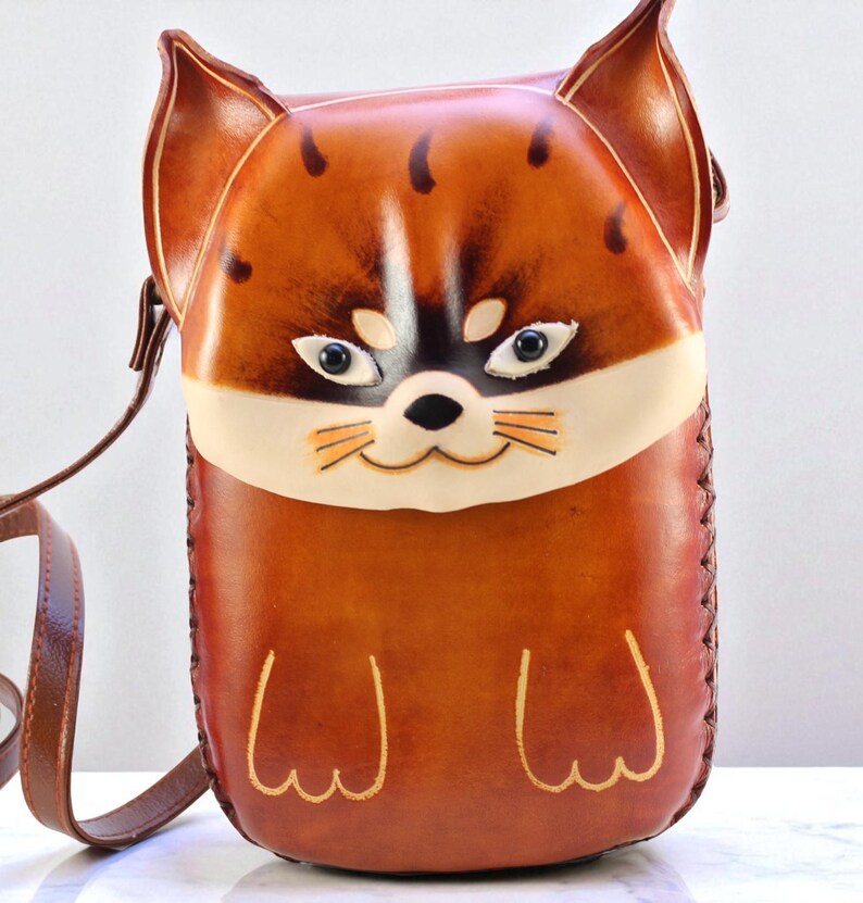 Genuine Handmade Leather Fox Purse High-Quality Leather phone purse /Crossbody Bag with Adjustable Strap for Daily Use & Animal Lovers