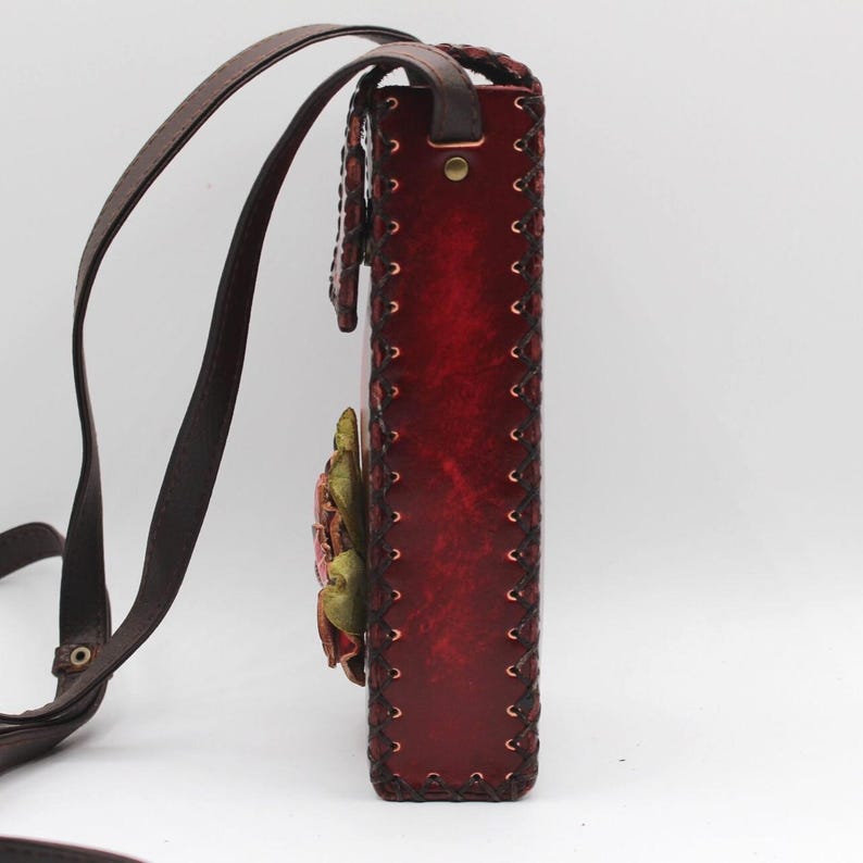 Genuine Handmade Leather 3D Rose Crossbody Purse/Pouch