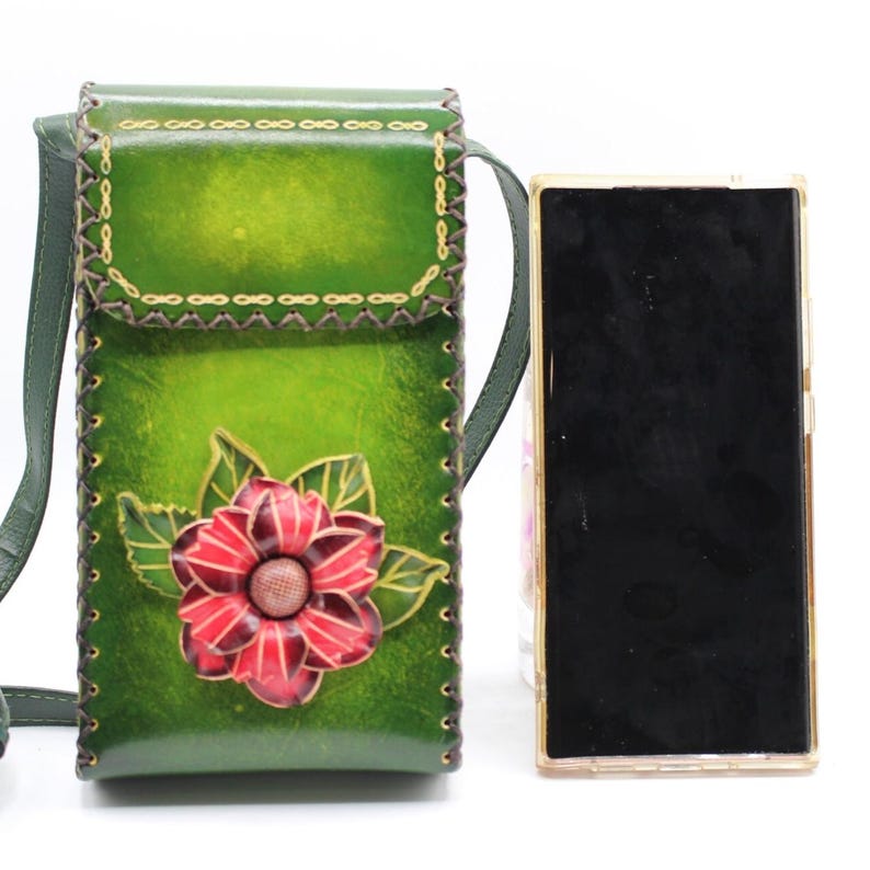 Genuine Handmade Leather 3D Rose Crossbody Purse/Pouch