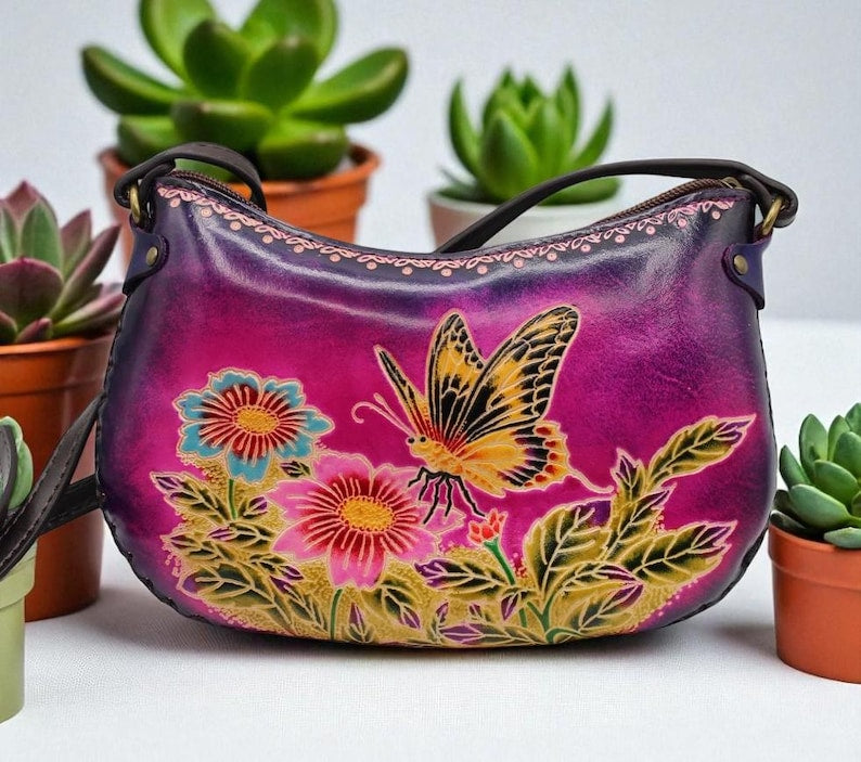 Genuine Handmade Leather Butterfly Purse / Crossbody/ Phone Bag, Shoulder Bag, Mini Bag, Animal-themed Bag