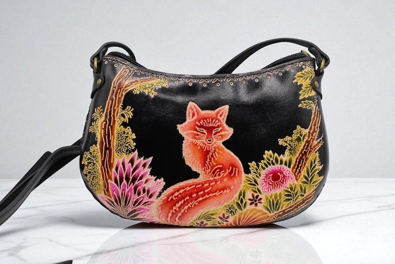 Genuine Handmade Leather Fox Purse / Crossbody/ Phone Bag, Shoulder Bag, Mini Bag, Animal-themed Bag