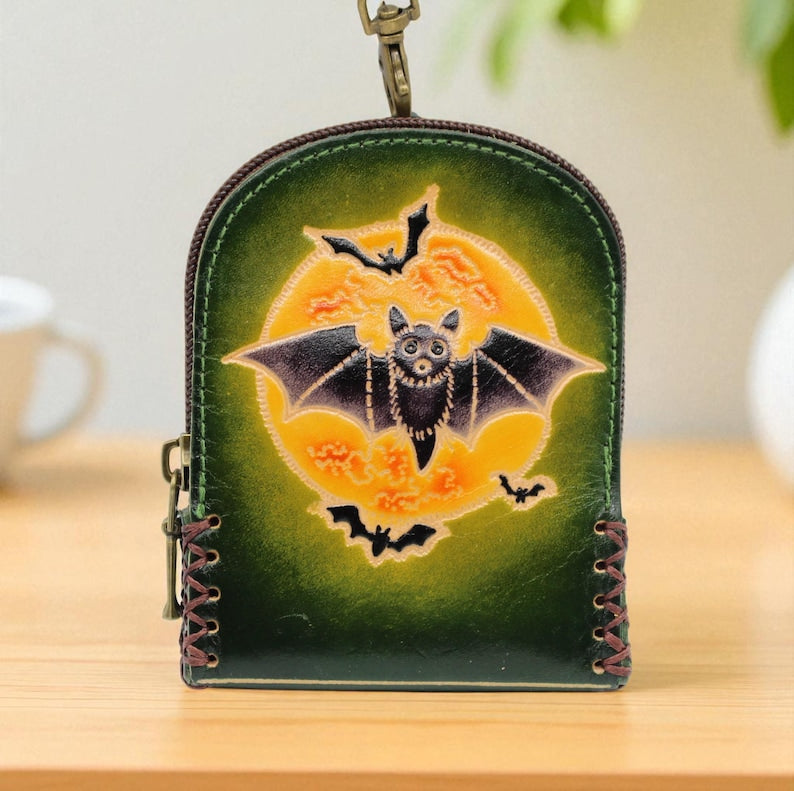 Genuine Handmade Leather bat Wristlet mini backpack/ Coin Purse / Wallet /change purse