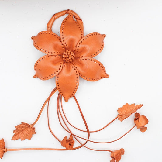 Genuine Handmade Leather Flower Keychain purse charm bag charm large