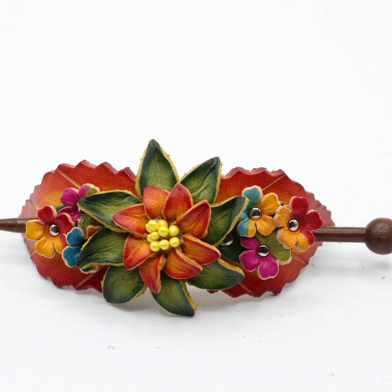 Genuine Handmade Leather Flower Hair Stick / Hair Clip - Hair Accessory,barrettes
