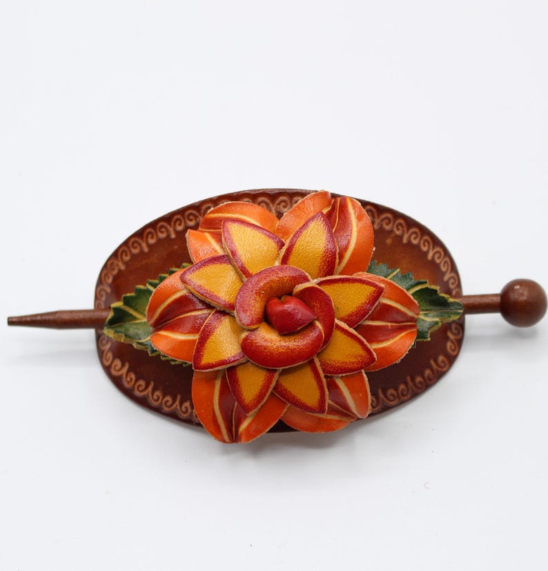 Genuine Handmade Leather Flower Hair Stick / Hair Clip - Hair Accessory,barrettes