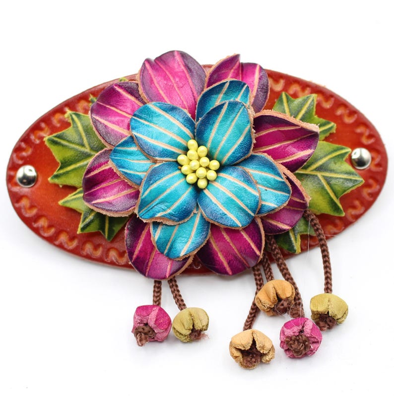 Genuine Handmade Leather Flower Hair Stick / Hair Clip - Hair Accessory,barrettes
