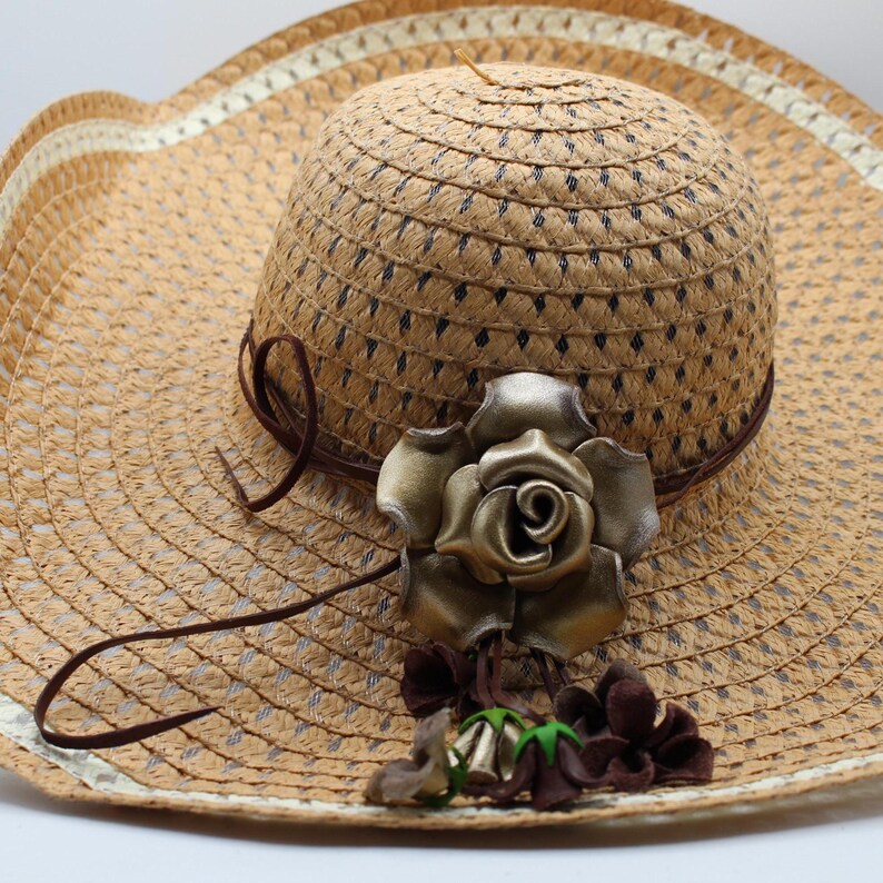 Leather flower fringe purse charm Genuine Handmade Leather Flower Hatband - gold Rose,silver Jewelry, Clothing Accessories