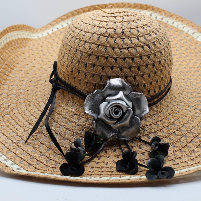 Leather flower fringe purse charm Genuine Handmade Leather Flower Hatband - gold Rose,silver Jewelry, Clothing Accessories