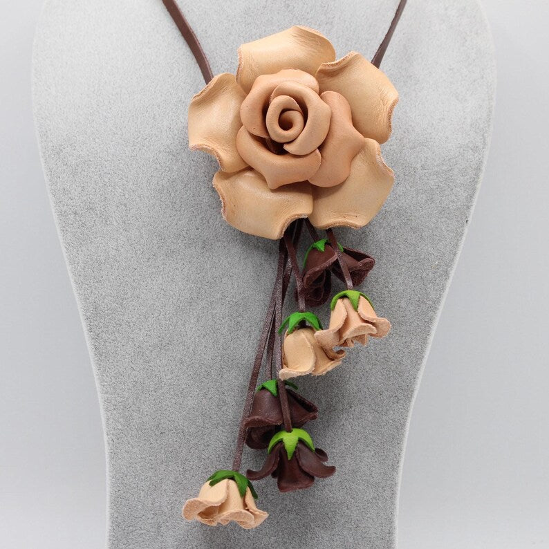 Leather flower fringe purse charm Genuine Handmade Leather Flower Hatband - gold Rose,silver Jewelry, Clothing Accessories