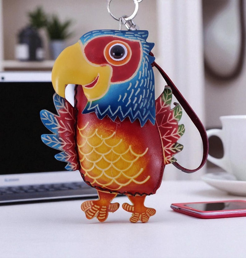 Genuine Handmade Leather Parrot Coin Purse / Wallet / Wristlet/change purse