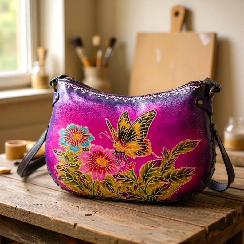 Genuine Handmade Leather Butterfly Purse / Crossbody/ Phone Bag, Shoulder Bag, Mini Bag, Animal-themed Bag