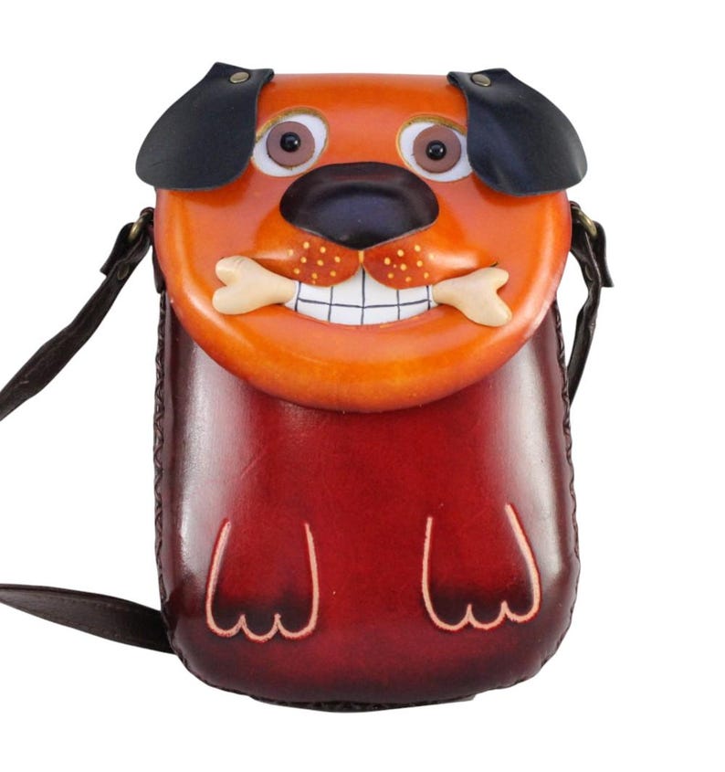 Handmade Genuine Leather dog Purse - Crossbody Bag, Phone Bag, Animal Bag, Cartoon Bag, Mini Bag