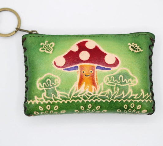 Genuine Handmade Leather Mushroom Coin Purse / Wallet