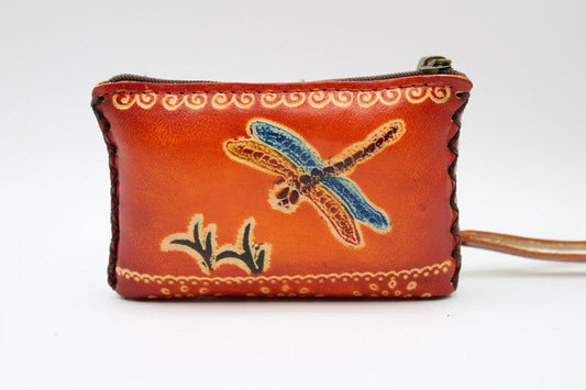 Handmade genuine leather dragonfly coin purse / wallet / mini wallet, card holder / coin bag