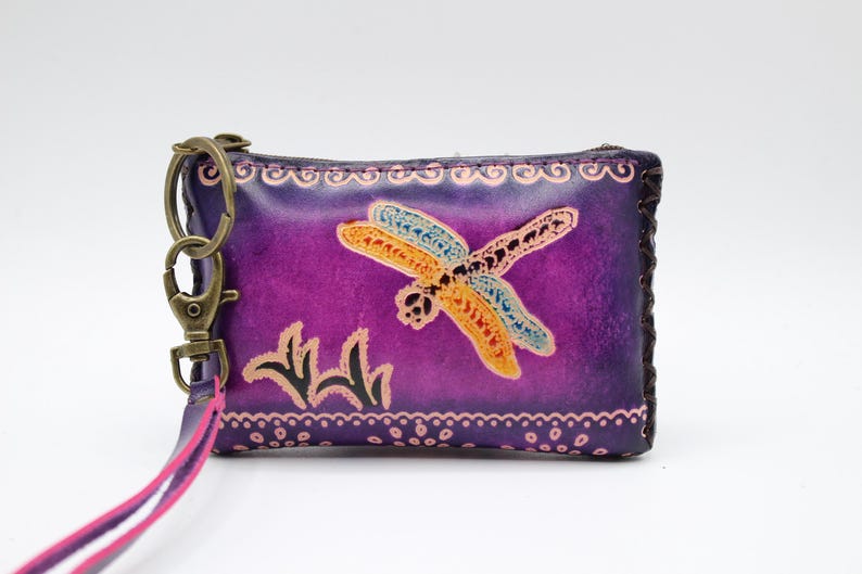 Handmade genuine leather dragonfly coin purse / wallet / mini wallet, card holder / coin bag