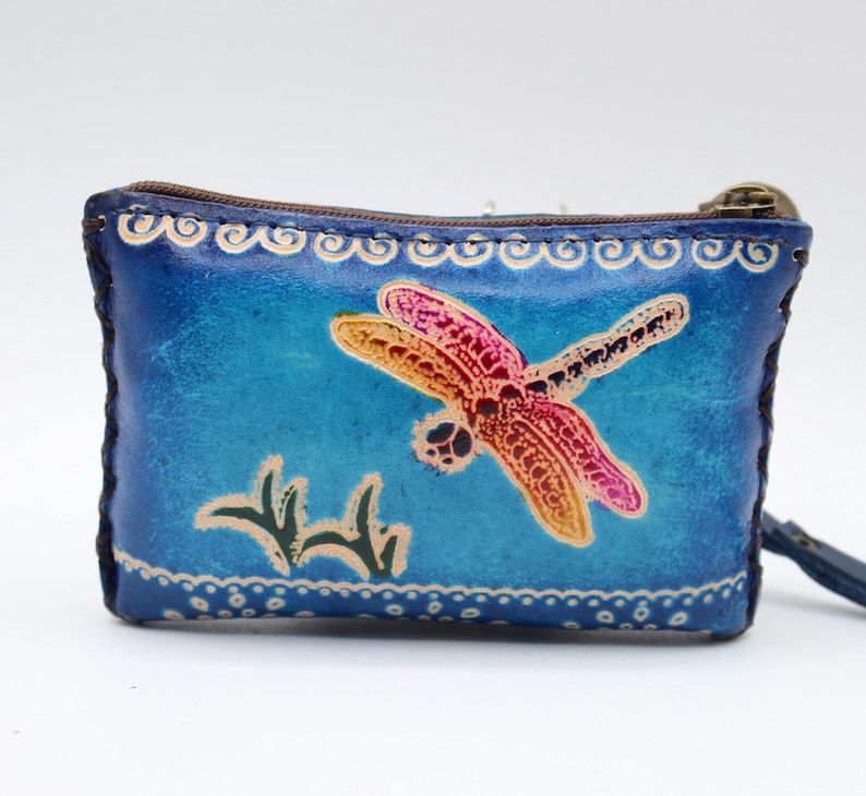 Handmade genuine leather dragonfly coin purse / wallet / mini wallet, card holder / coin bag