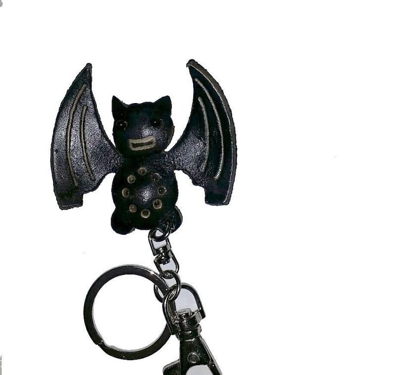 Genuine Handmade Leather bat Keychain/ Holiday Gift /Small Pendant Cartoon Keychain/ Animal Key Ring/ Key Ornament bag charm Halloween gift