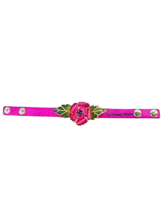 Genuine Handmade Leather Rose Bracelet Jewelry with personalize name drop Valentine's Day gift