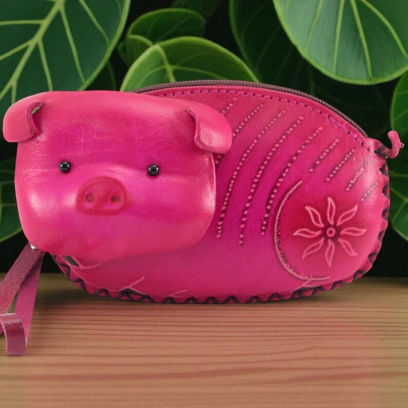 Genuine Handmade Leather Pig Coin Purse /Small Wallet, Cartoon Bag, Holiday Gift/Cartoon Wallet