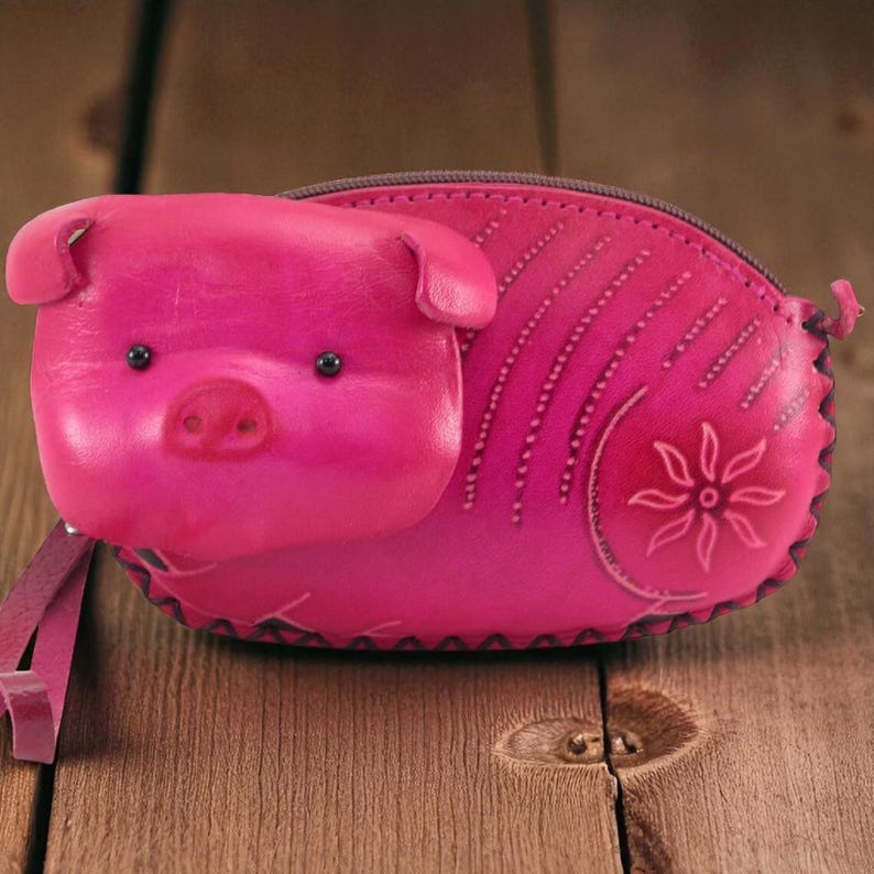 Genuine Handmade Leather Pig Coin Purse /Small Wallet, Cartoon Bag, Holiday Gift/Cartoon Wallet