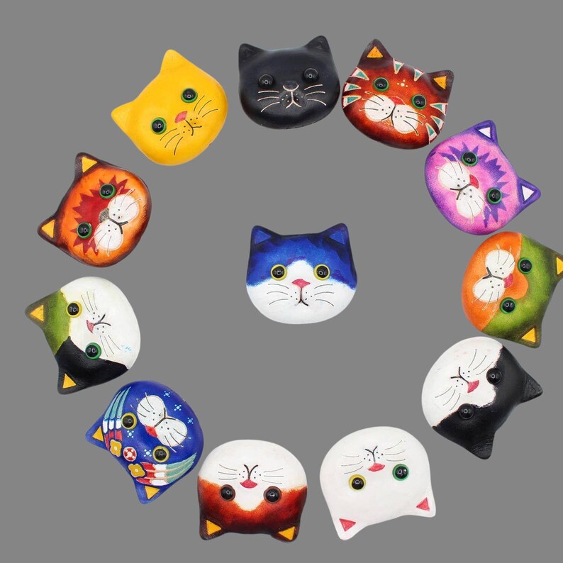Handmade leather cat kitty magnets refrigerator 12 pcs per set birthday gifts