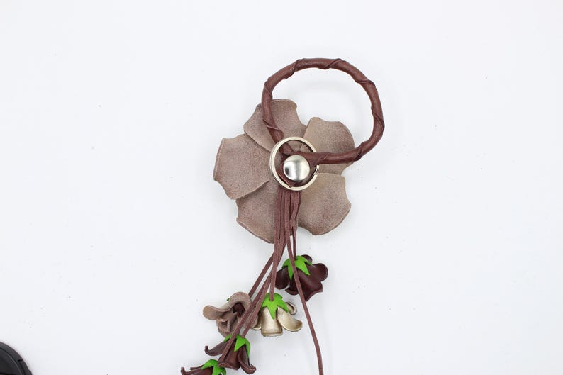 Handmade Leather Rose Keychain: Gold Purse Charm