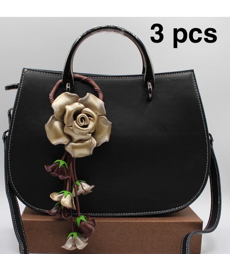 Handmade Leather Rose Keychain: Gold Purse Charm