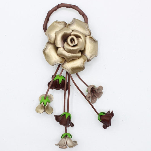 Handmade Leather Rose Keychain: Gold Purse Charm