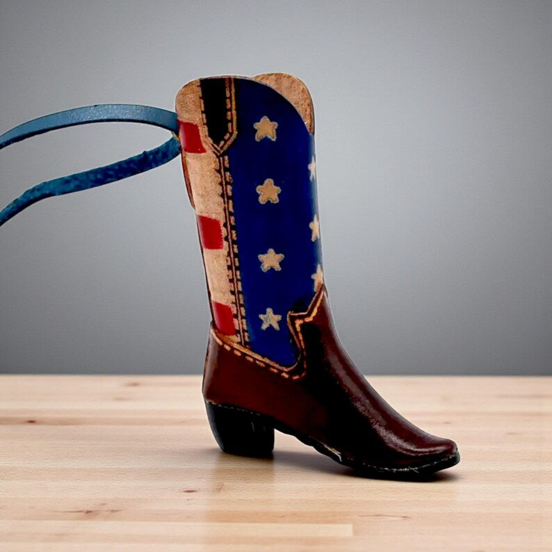 Genuine Handmade Leather Cowboy Boot Ornament